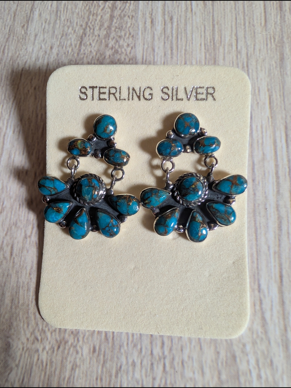 Mojave Turquoise Cluster Sterling Silver Dangle Stud Earrings